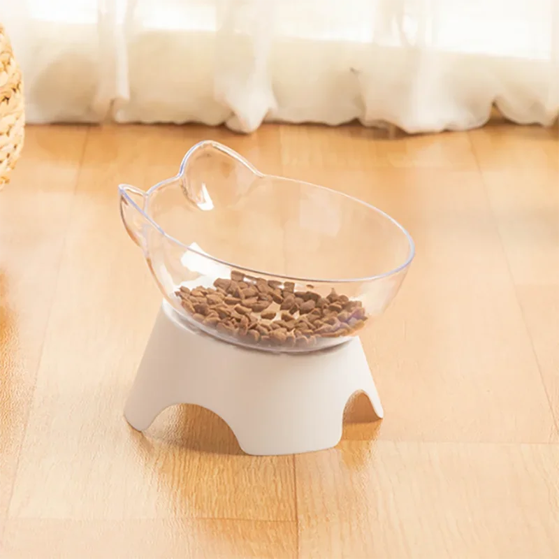 1pc-For Cats Dogs Feeders Non-slip Pet Food and Water Bowls Cat Bowl Feeding Products Pet Supplies With Stand Base Transparent