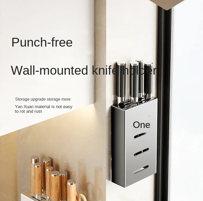 Kitchen knife storage box, knife holder, non-perforation, wall-mounted rack, kitchen items，kitchen accessories organizer