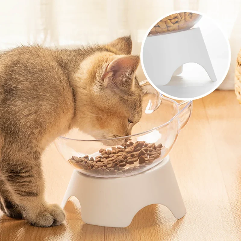 1pc-For Cats Dogs Feeders Non-slip Pet Food and Water Bowls Cat Bowl Feeding Products Pet Supplies With Stand Base Transparent