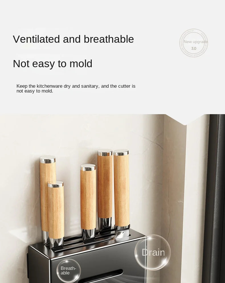 Kitchen knife storage box, knife holder, non-perforation, wall-mounted rack, kitchen items，kitchen accessories organizer