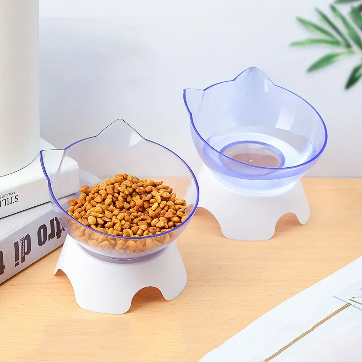 1pc-For Cats Dogs Feeders Non-slip Pet Food and Water Bowls Cat Bowl Feeding Products Pet Supplies With Stand Base Transparent